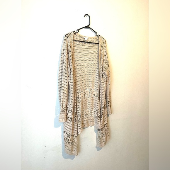 Sundance Catalog Tan Crocheted “Fosette Cardigan” Size X-Small Oversized - Picture 2 of 8